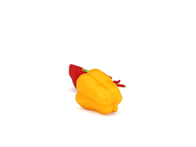Whole and halved bell pepper 3d rendering