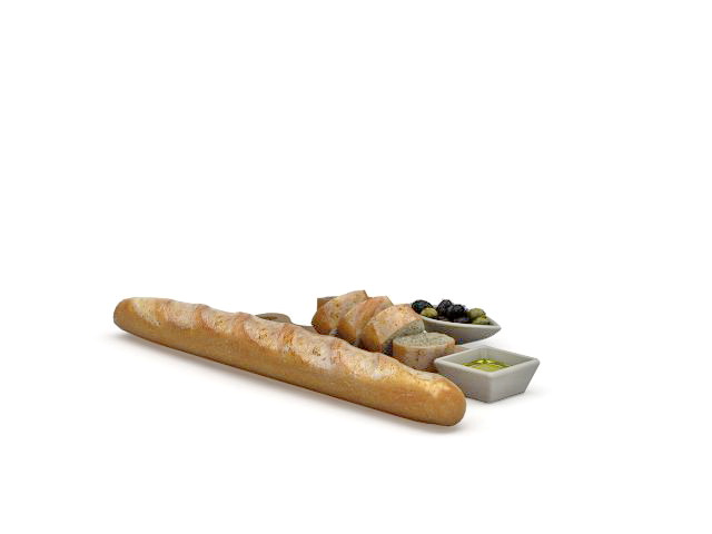 Baguette bread with slice 3d rendering