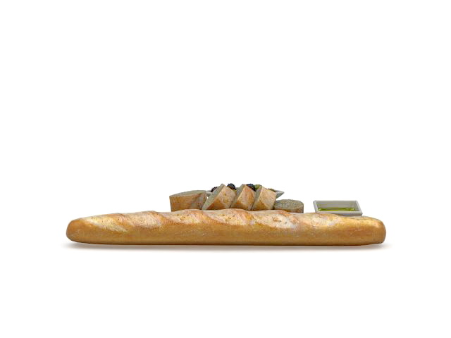 Baguette bread with slice 3d rendering