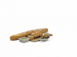 Baguette bread with slice 3d model preview