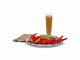 Boiled crab and glass of beer 3d preview