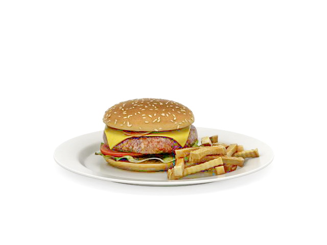 Hamburger & french fries 3d rendering
