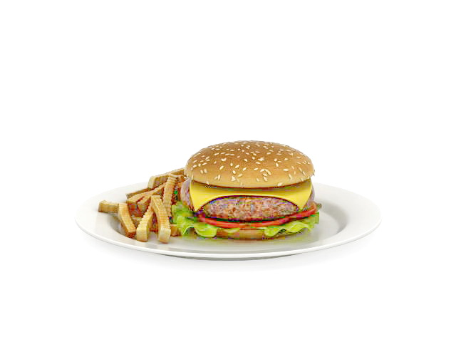 Hamburger & french fries 3d rendering