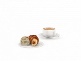 Coffee and croissants 3d model preview