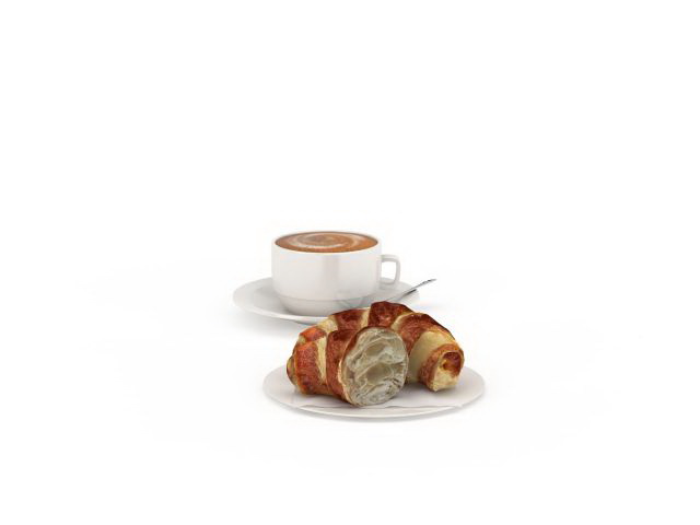 Coffee and croissants 3d rendering