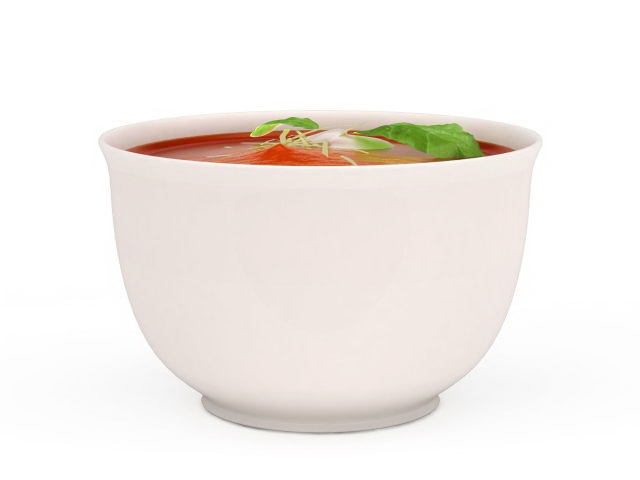 Bowl of tomato soup 3d rendering
