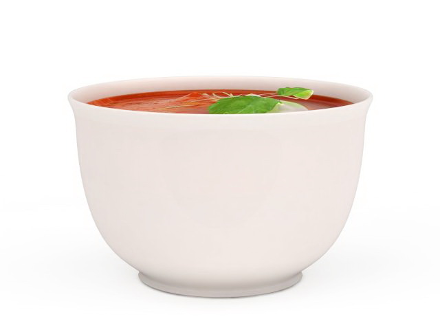 Bowl of tomato soup 3d rendering