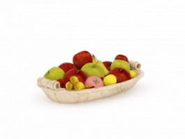 Fruits in marble plate 3d model preview
