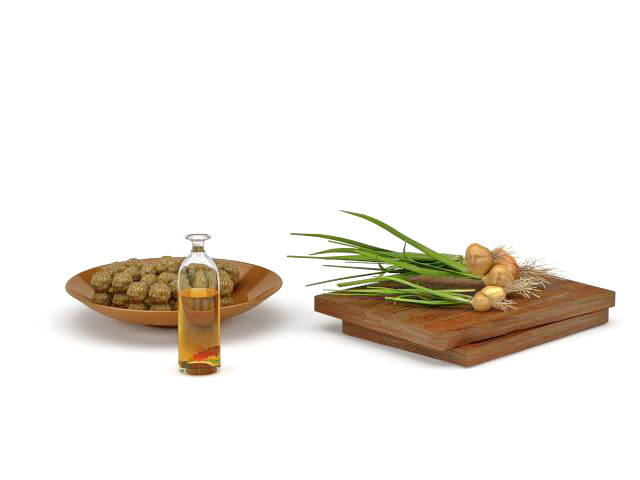 Food vegetable and cooking oil 3d rendering