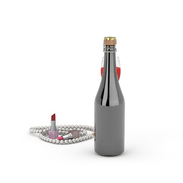 Wine and lipstick 3d rendering