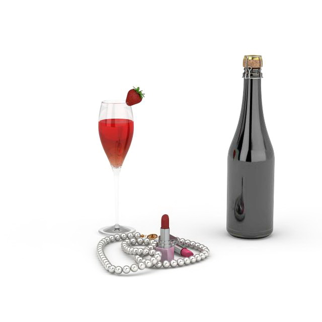 Wine and lipstick 3d rendering