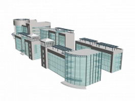 Modern office buildings with glass wall 3d model preview