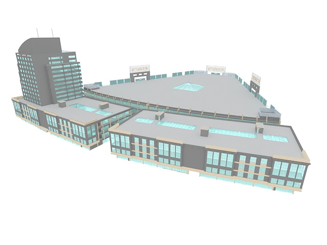 Plaza shopping center 3d rendering
