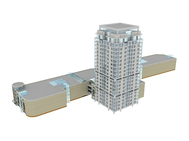 Mixed-use development buildings 3d rendering
