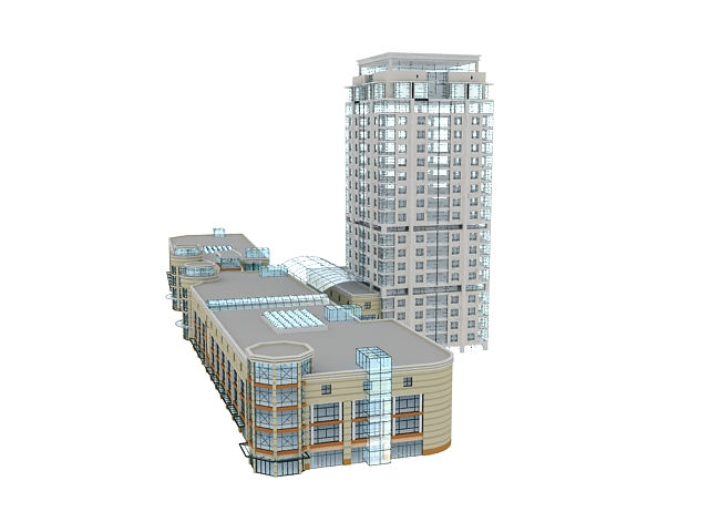 Mixed-use development buildings 3d rendering