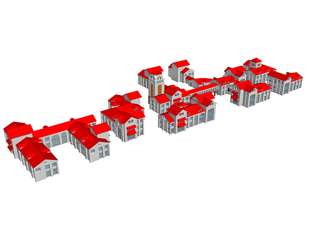 Red house residential district 3d rendering