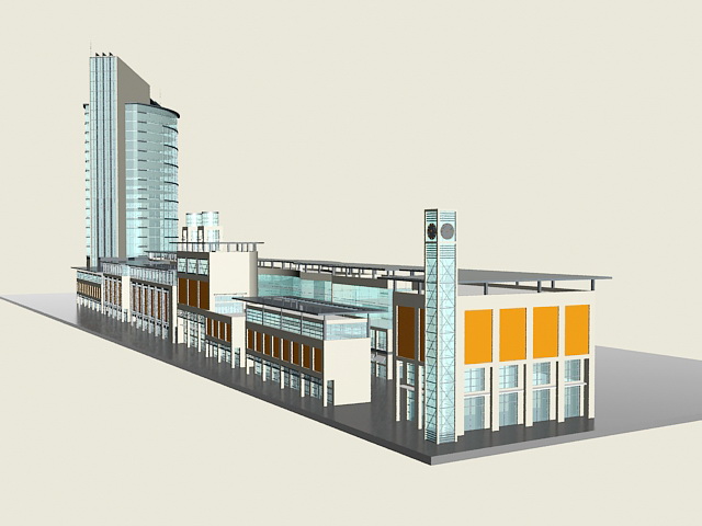 Retail & office complex 3d rendering