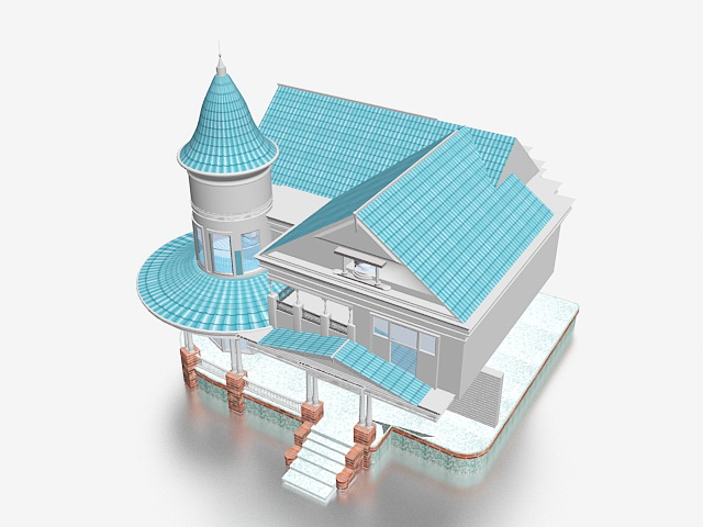 Blue house 3d rendering