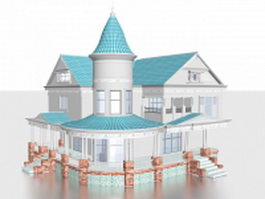 Blue house 3d model preview