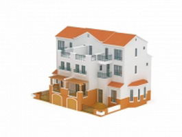 Three storey terrace house 3d model preview