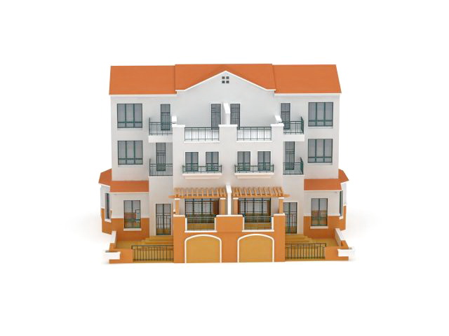 Three storey terrace house 3d rendering