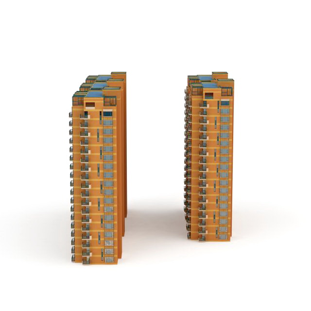 Block of flats apartment buildings 3d rendering