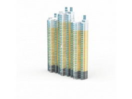 High rise flat apartment buildings 3d model preview