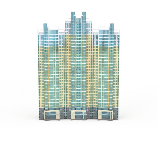 High rise flat apartment buildings 3d rendering