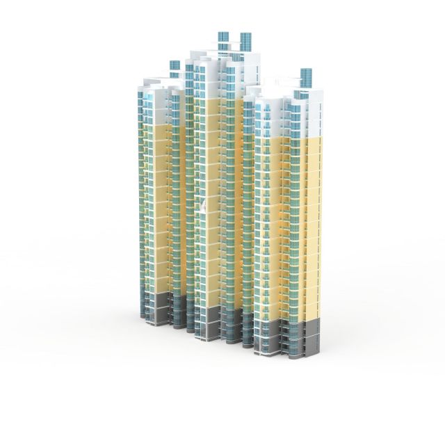 High rise flat apartment buildings 3d rendering