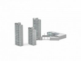 Tower block apartment district 3d model preview