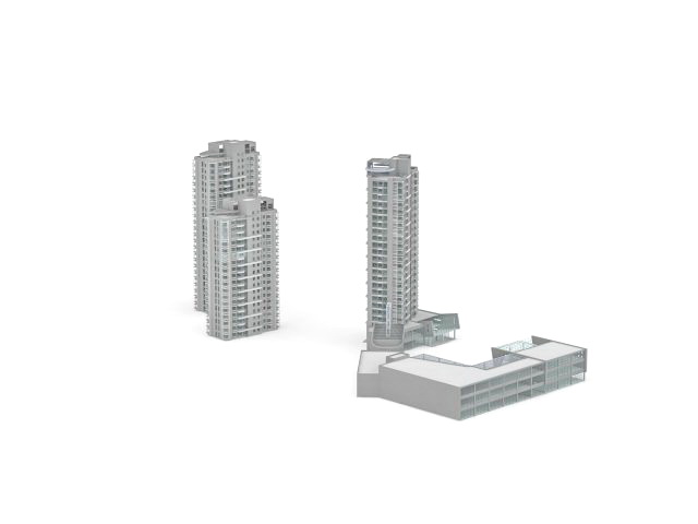 Tower block apartment district 3d rendering