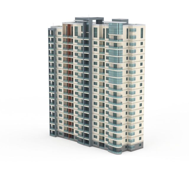 High rise apartment complex 3d rendering