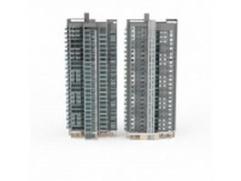 Two tower blocks apartment 3d model preview