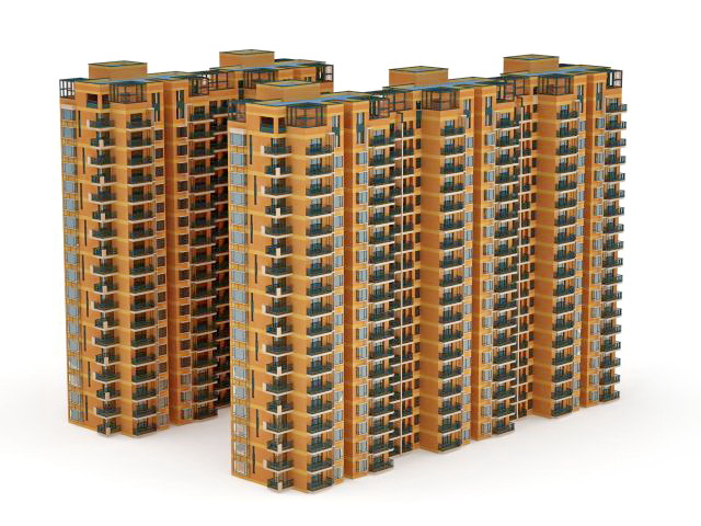 Yellow apartment blocks 3d rendering