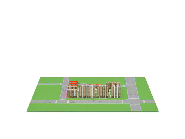 Flat buildings in residence district 3d rendering