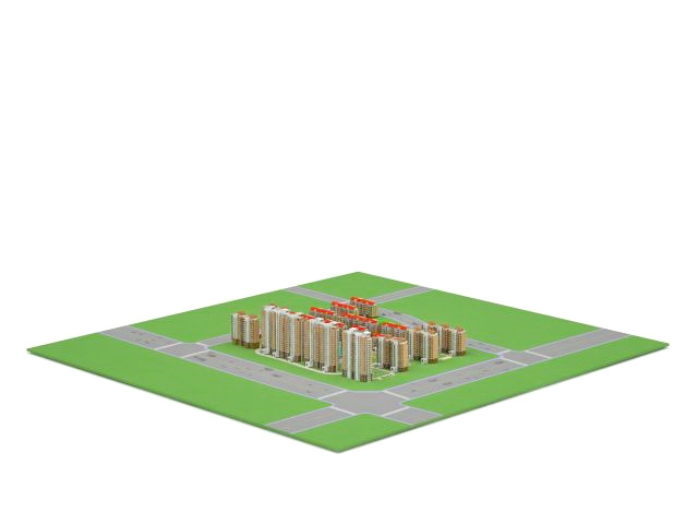 Flat buildings in residence district 3d rendering