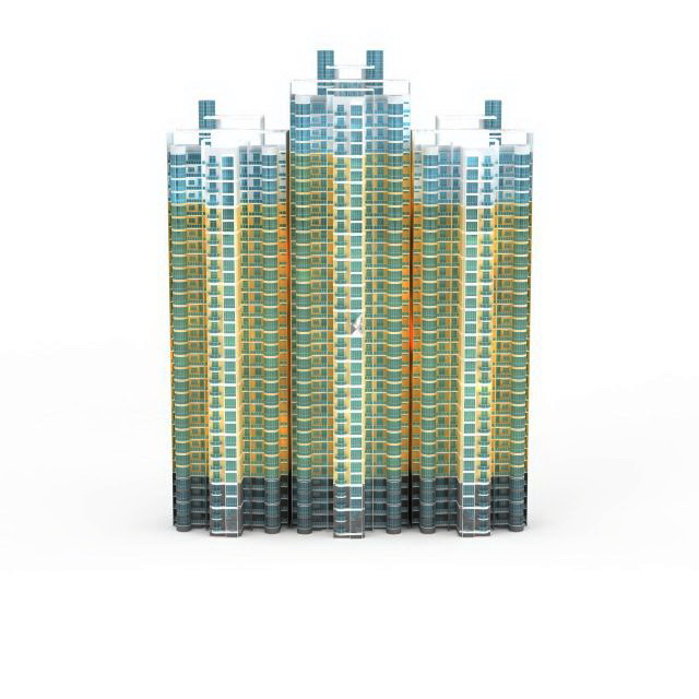 City block apartments 3d rendering