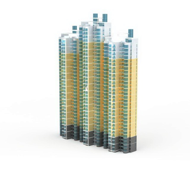 City block apartments 3d rendering