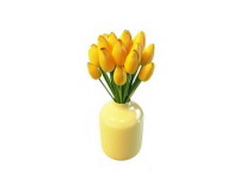 Yellow tulip in vase 3d model preview