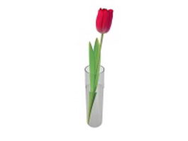 Red  tulip in glass vase 3d model preview