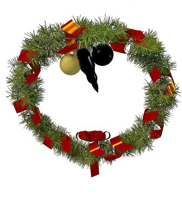Decorated Christmas wreaths 3d rendering