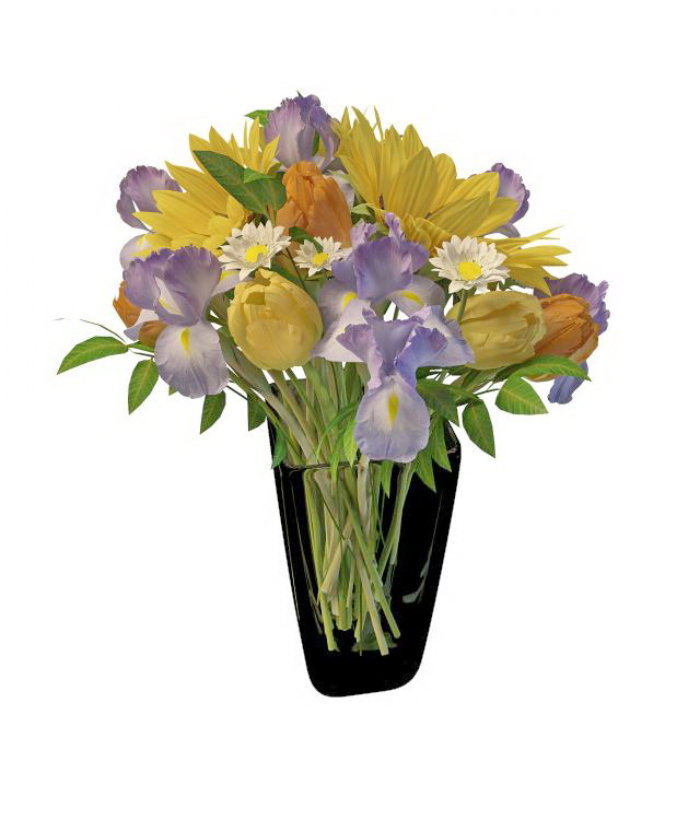 Fresh flower  in glass vase  3d  model  3ds max files free  