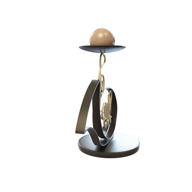 French horn candle holder 3d rendering