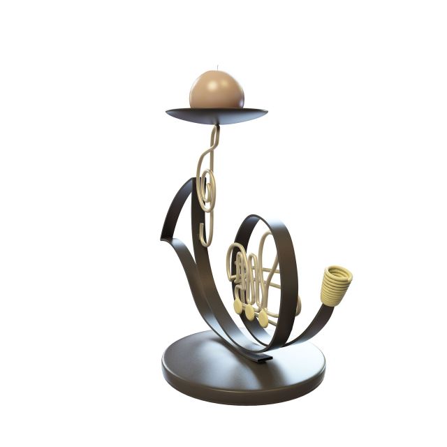 French horn candle holder 3d rendering