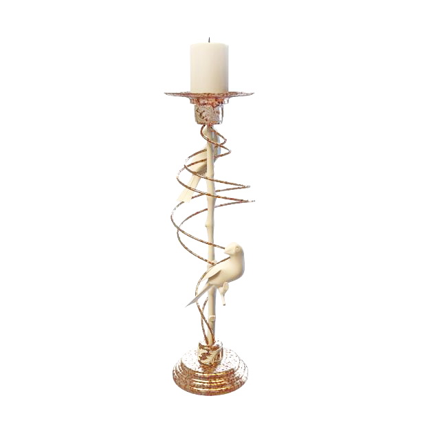 Bird and branch pillar candle holder 3d rendering