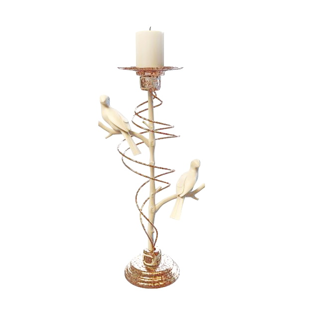Bird and branch pillar candle holder 3d rendering