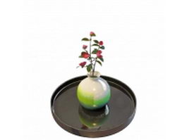 Ceramic flower vase with tray 3d preview