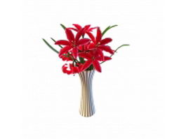 Striped vase with red flowers 3d model preview