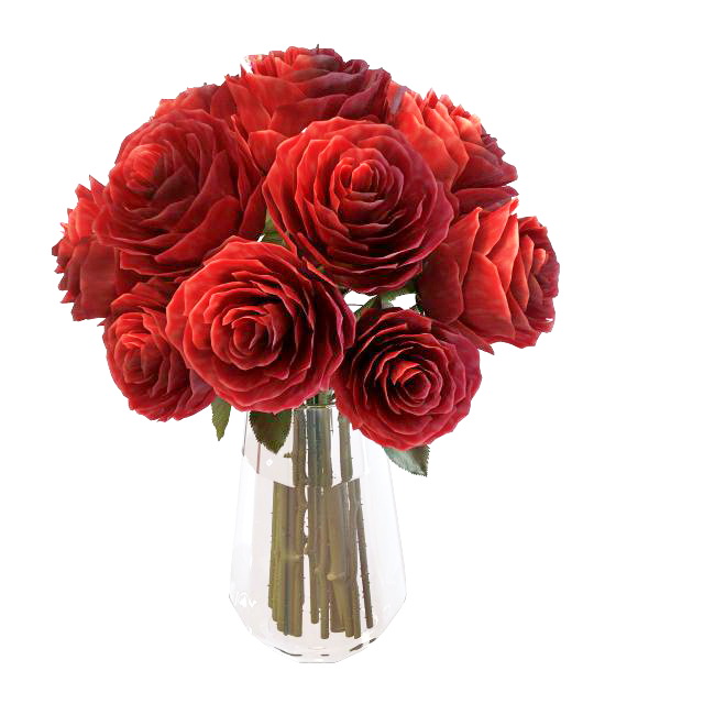 Red roses flower in vase 3d rendering
