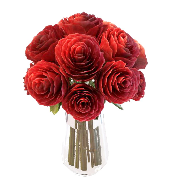 Red roses flower in vase 3d rendering